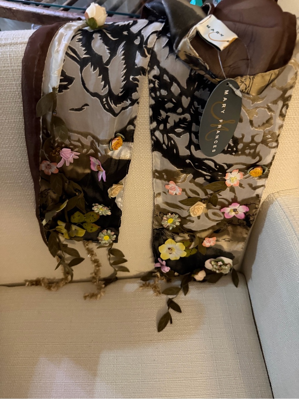 Mary Frances Floral 100% Silk Scarf in Brown, Black and Pink - Picture 2 of 6